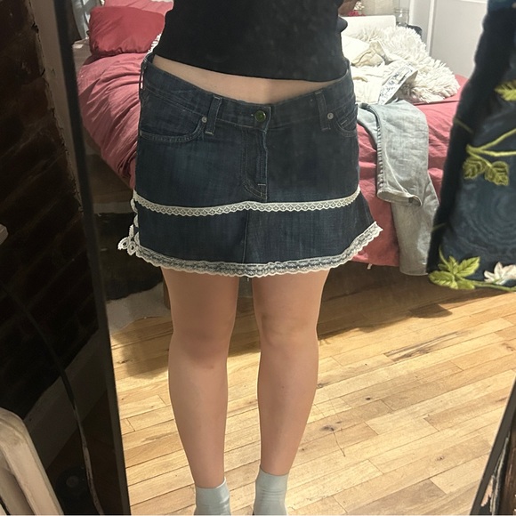 Zara Dresses & Skirts - Zara Dark Blue Mini Skirt with White Lace